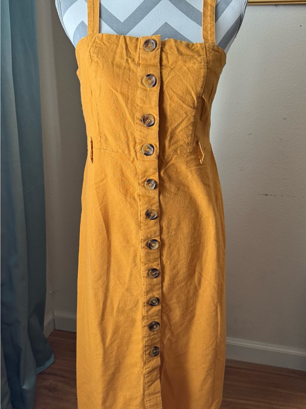 Derek Heart Mustard Button-Front Midi Dress